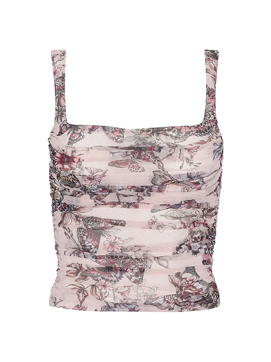 Women's Rasha Printed Shirred Mesh Tank - Light Nectar Pink Butterfly - Size Large