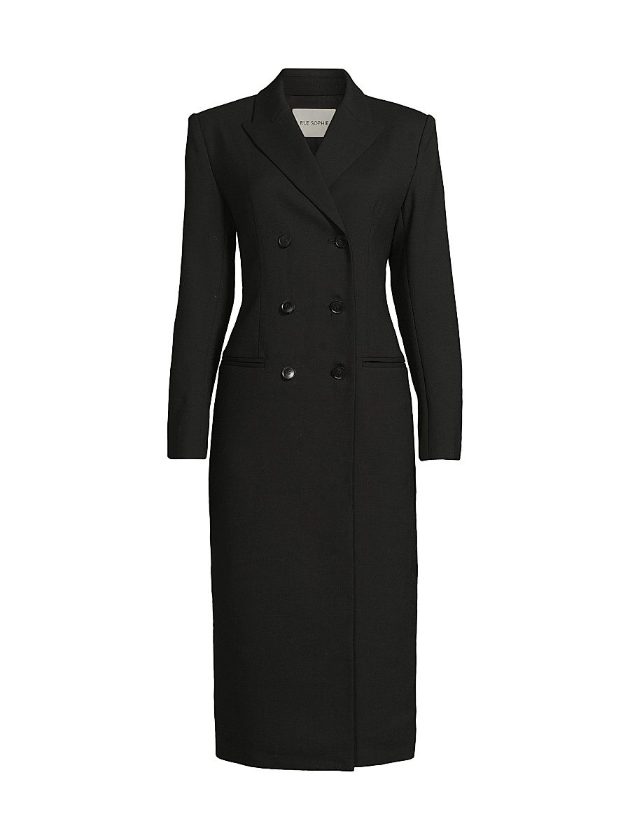 Women's Lorde Stretch-Wool Double-Breasted Coat - Black - Size XL