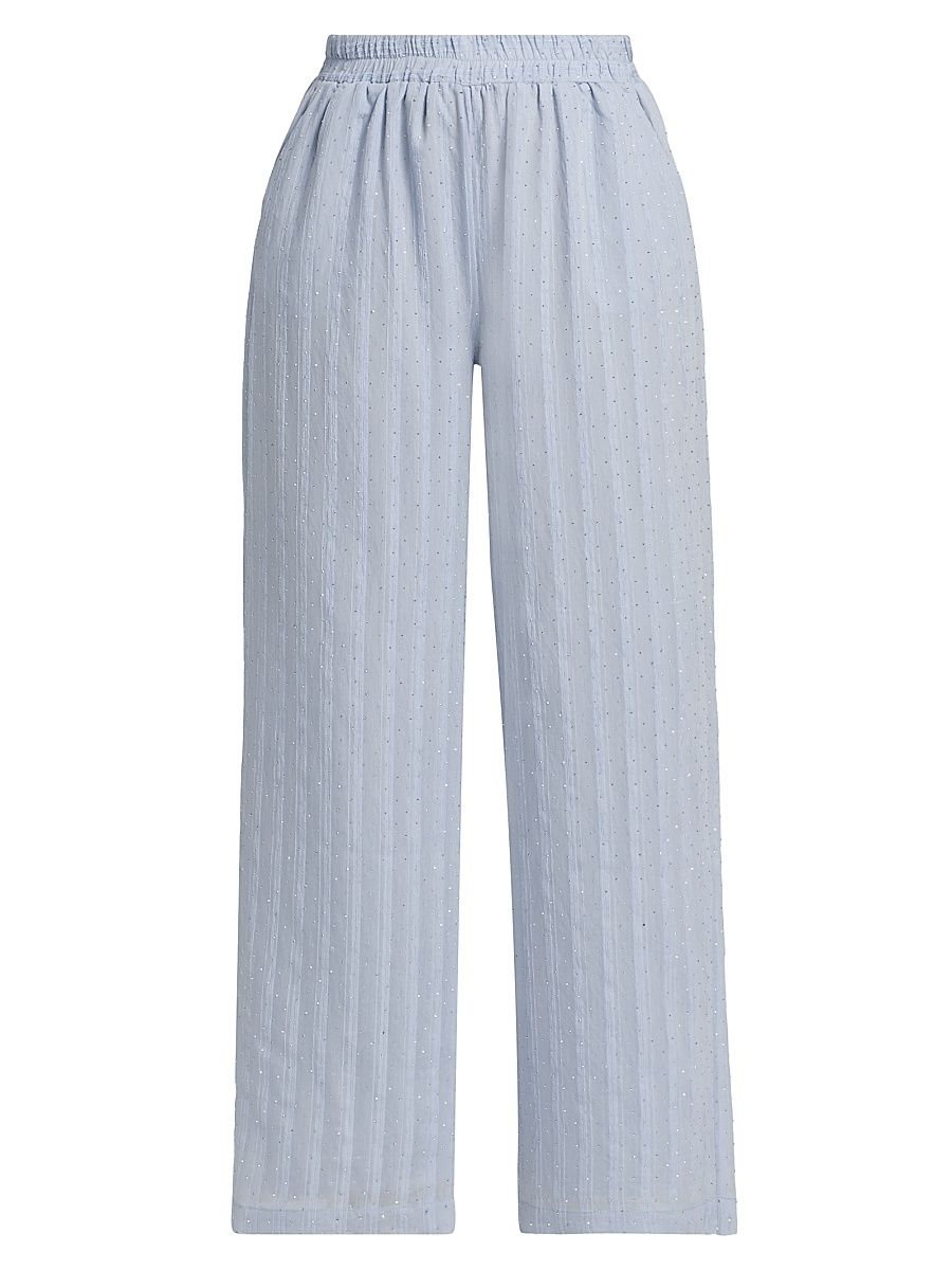 Women's Trisha Embellished Stripe Wide-Leg Pants - Pale Blue - Size Large