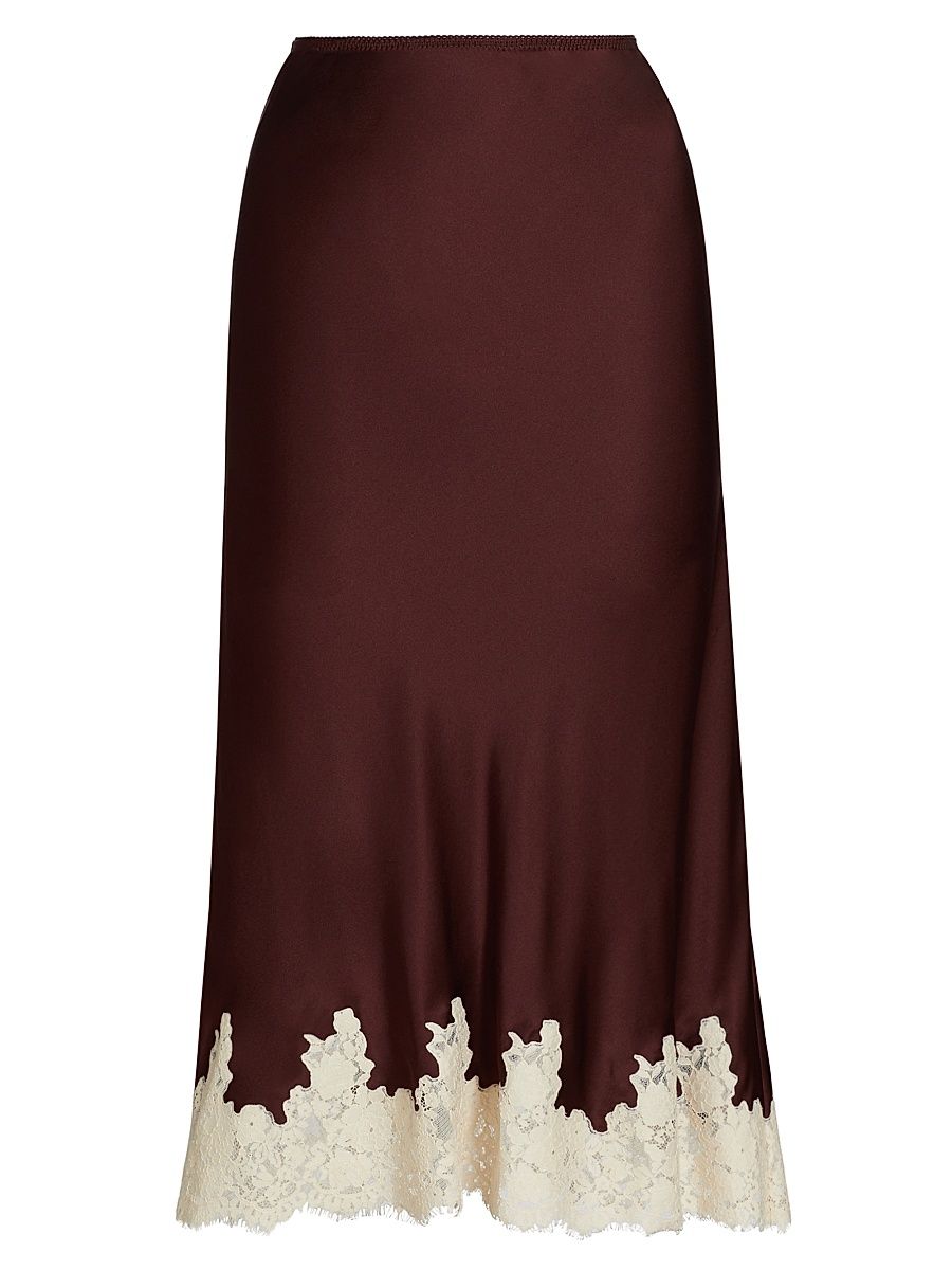 Women's Elowen Silk Lace-Trim Skirt - Cafe - Size XS