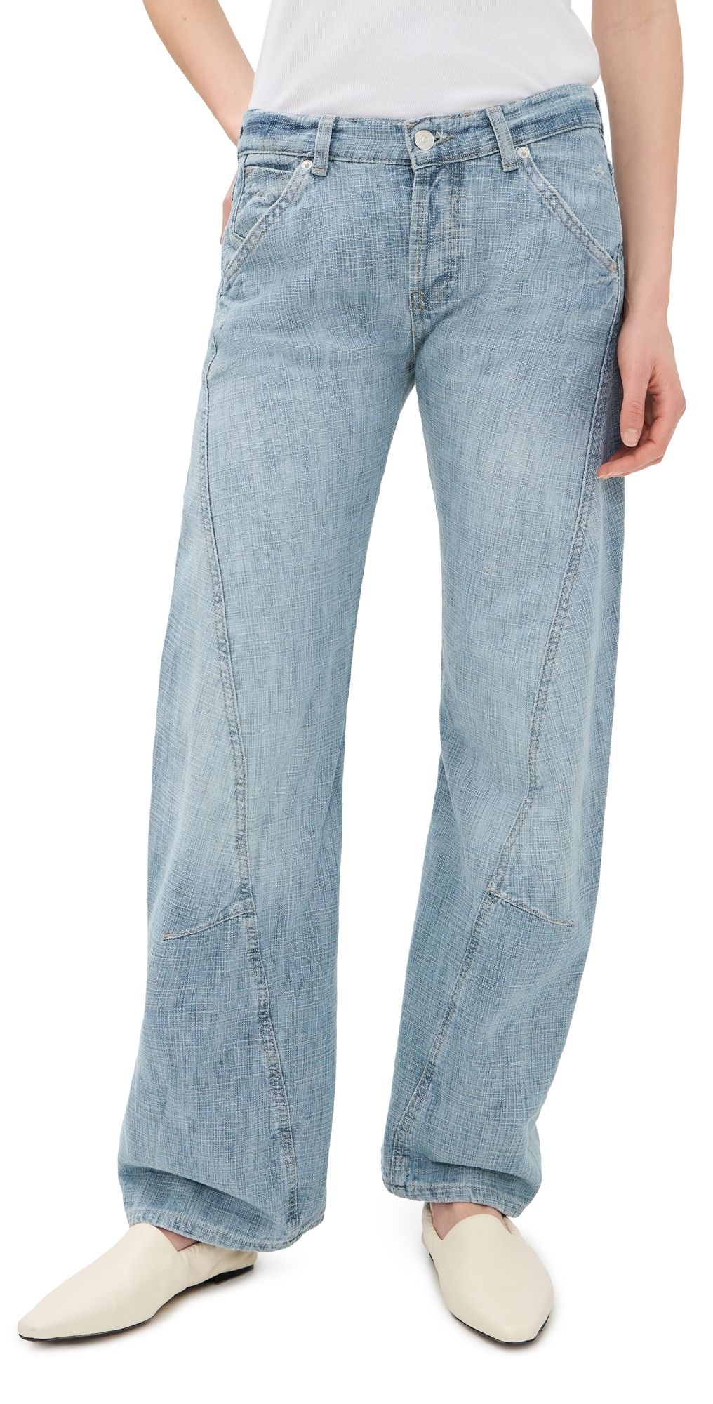 Free People Highland Low Rise Bowed Jeans Art School 24
