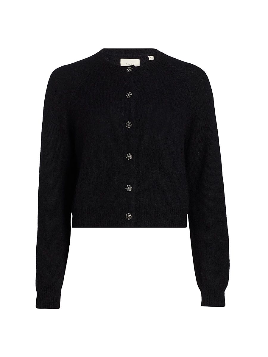 Women's Petra Crystal-Embellished Alpaca-Blend Cardigan - Black - Size XS