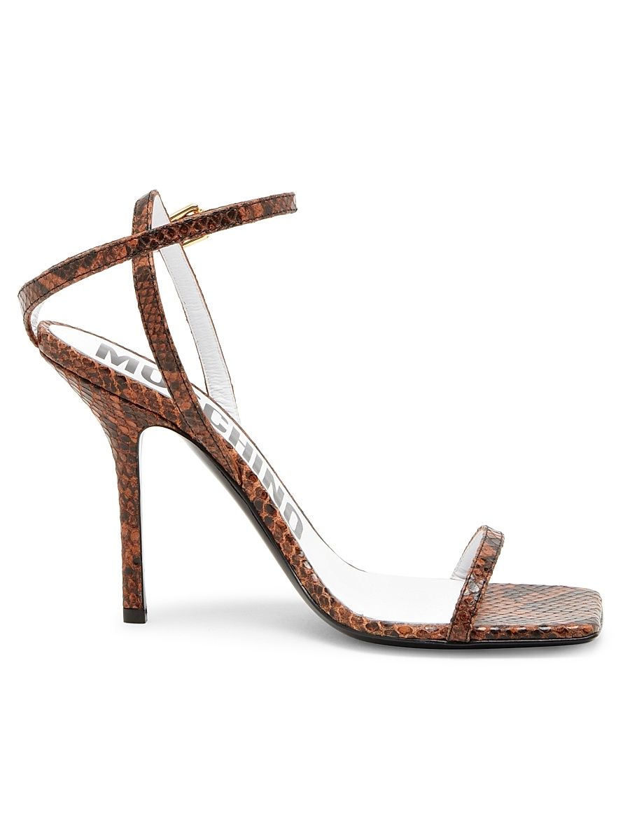 Women's Tina 100MM Snake Leather Sandals - Moka - Size 10