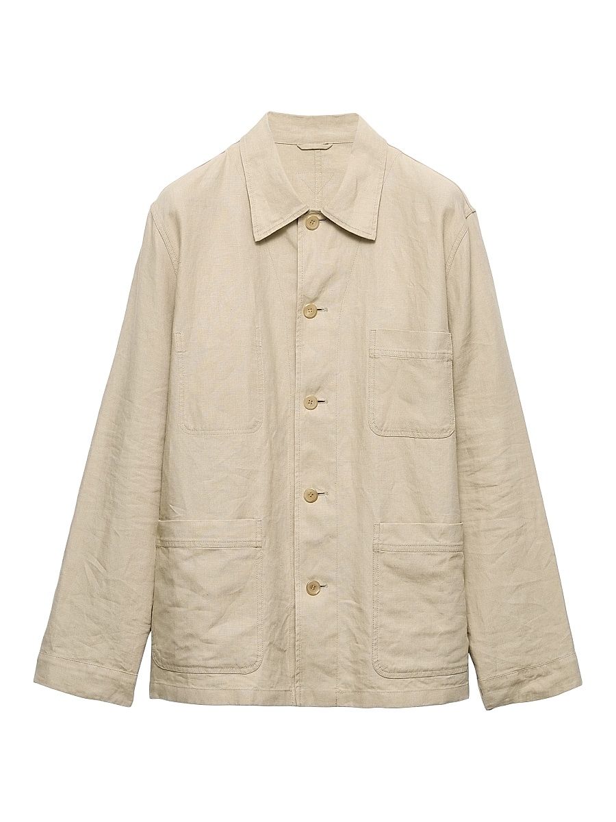 Prada Men's Single-Breasted Linen Jacket - Beige Khaki - Size XXL