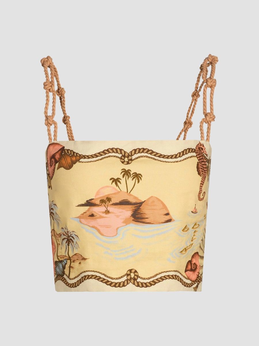 Farm Rio Women's Rio Souvenir Scarf Top - Beige - Size XS