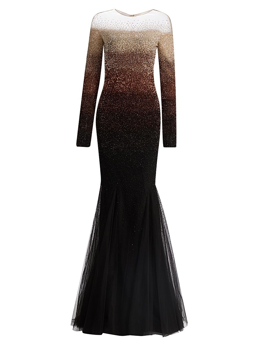 Women's Ombré Sequined Tulle Mermaid Gown - Chocolate Multi - Size 8