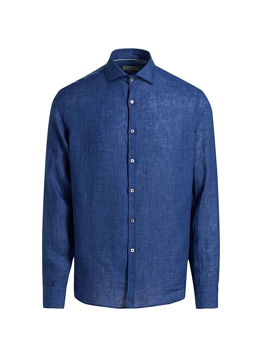 Men's Linen Button-Front Shirt - Navy - Size XXL