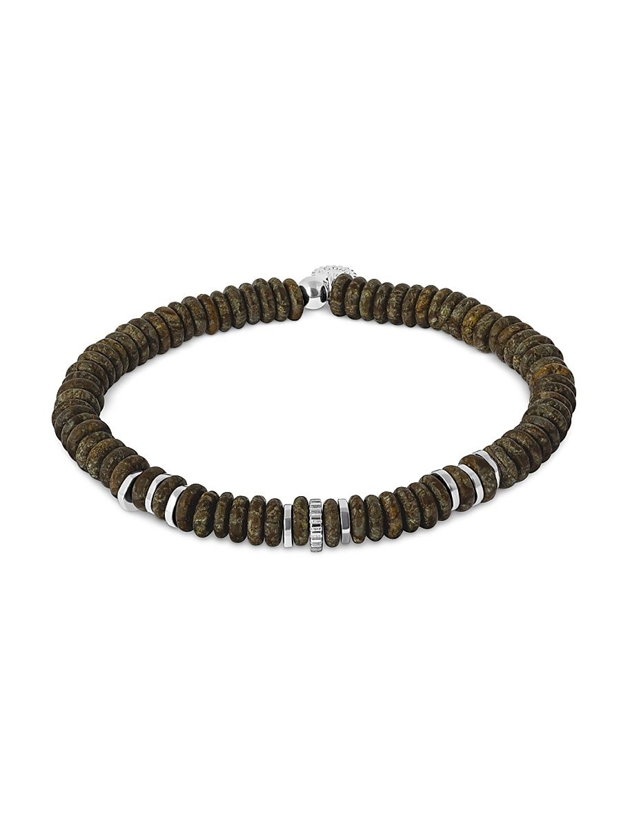 Men's Polished Lapis Disc Bracelet - Brown Obsidian - Size Medium