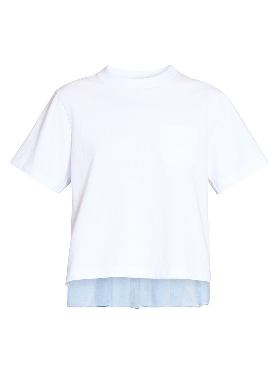Women's Cotton Jersey & Denim T-Shirt - Off White Light Blue - Size Large