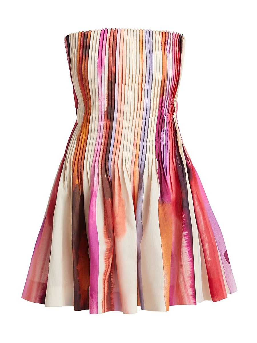 Women's Gina Printed Pintuck Linen-Blend Strapless Minidress - Geode Stripe - Size 10