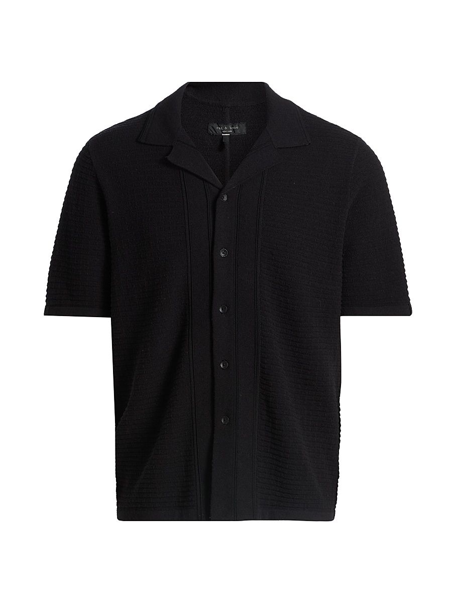 Men's Zuma Ottoman Cotton-Blend Camp Shirt - Black - Size XL
