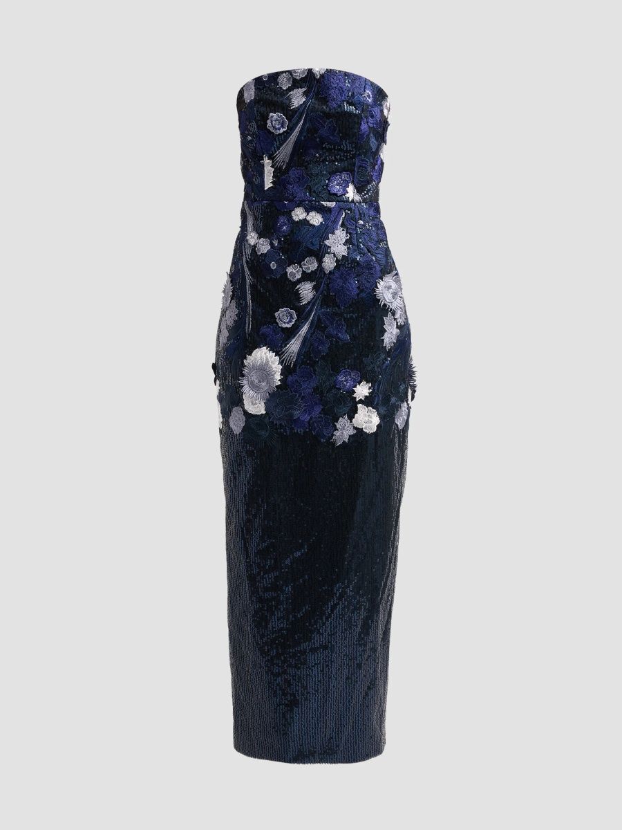 Milly Women's Orion Embellished Strapless Column Gown - Navy Multi - Size 12