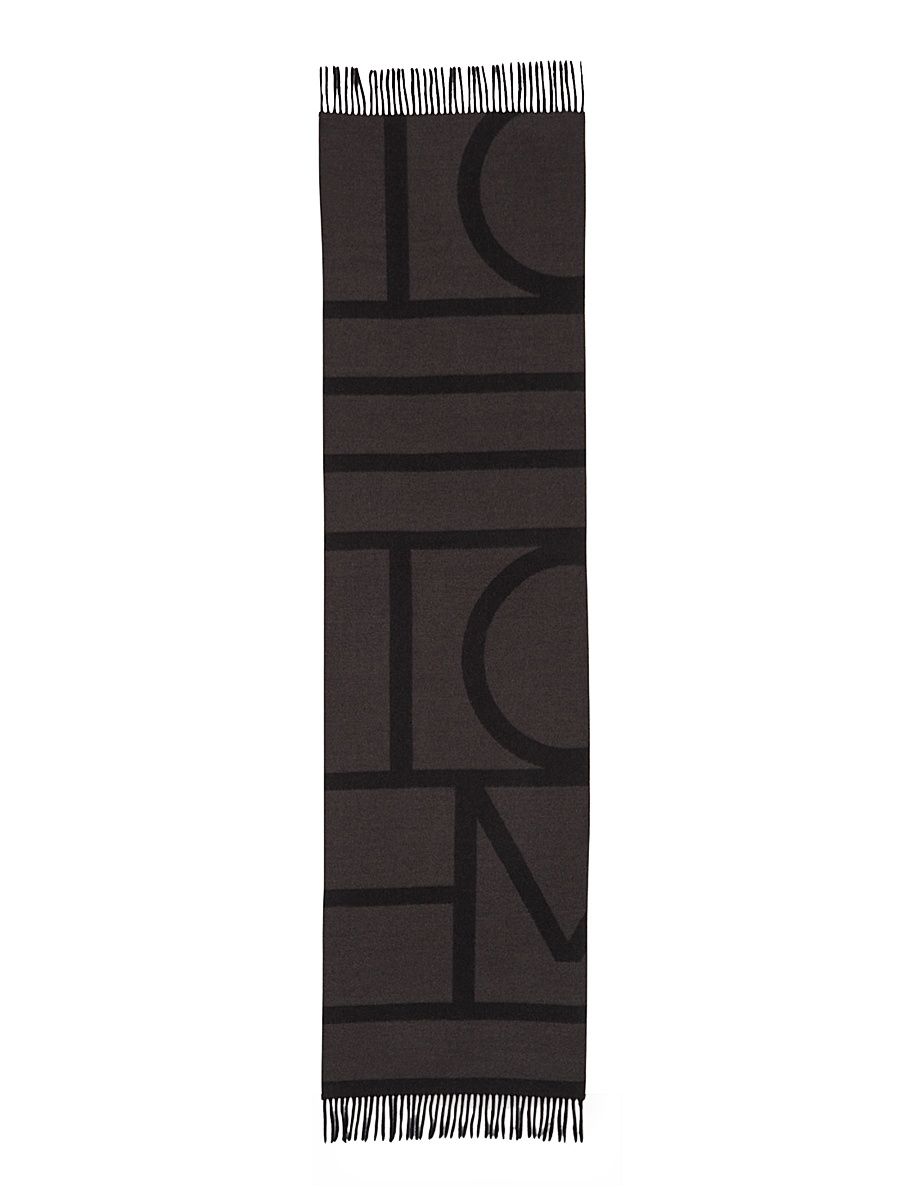 Women's Monogram Jacquard Wool Scarf - Charcoal