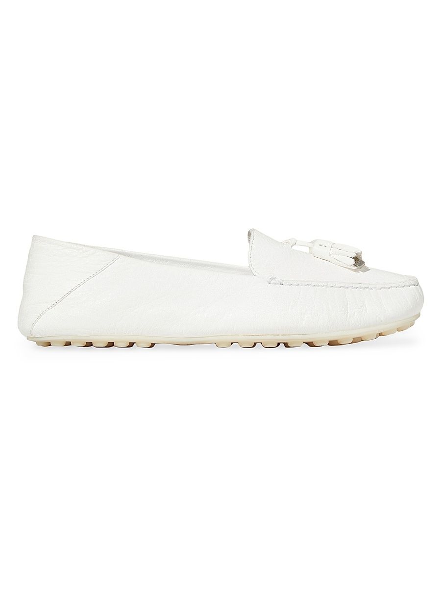 Women's Dot Sole Leather Moccasin Loafers - White - Size 8