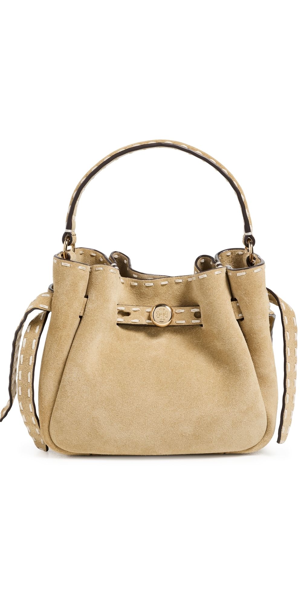 Tory Burch Romy Suede Pick Stitch Mini Bucket Bag Butter One Size