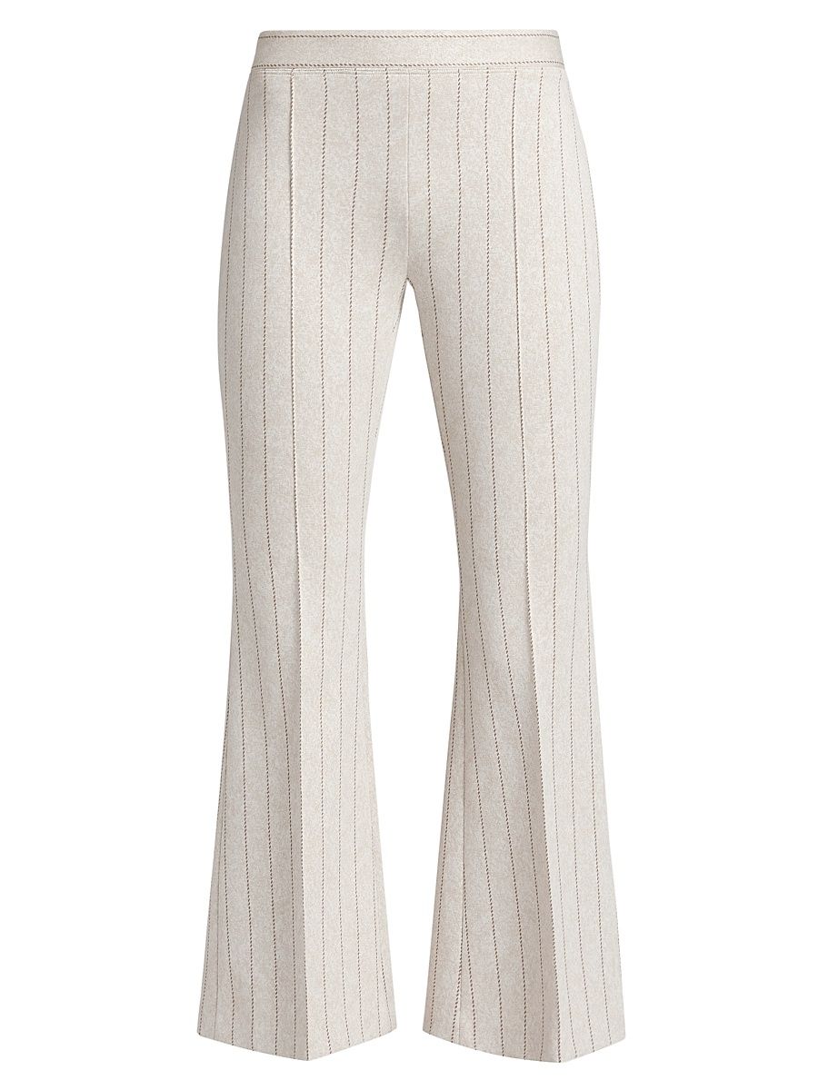 Women's Pinstriped Cropped Flared Pants - Beige Brown - Size Large
