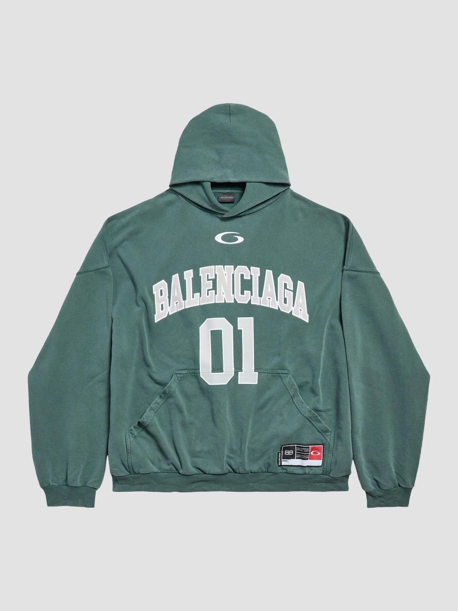 Balenciaga Men's Basketball Large Fit Hoodie - Dark Green - Size XXS