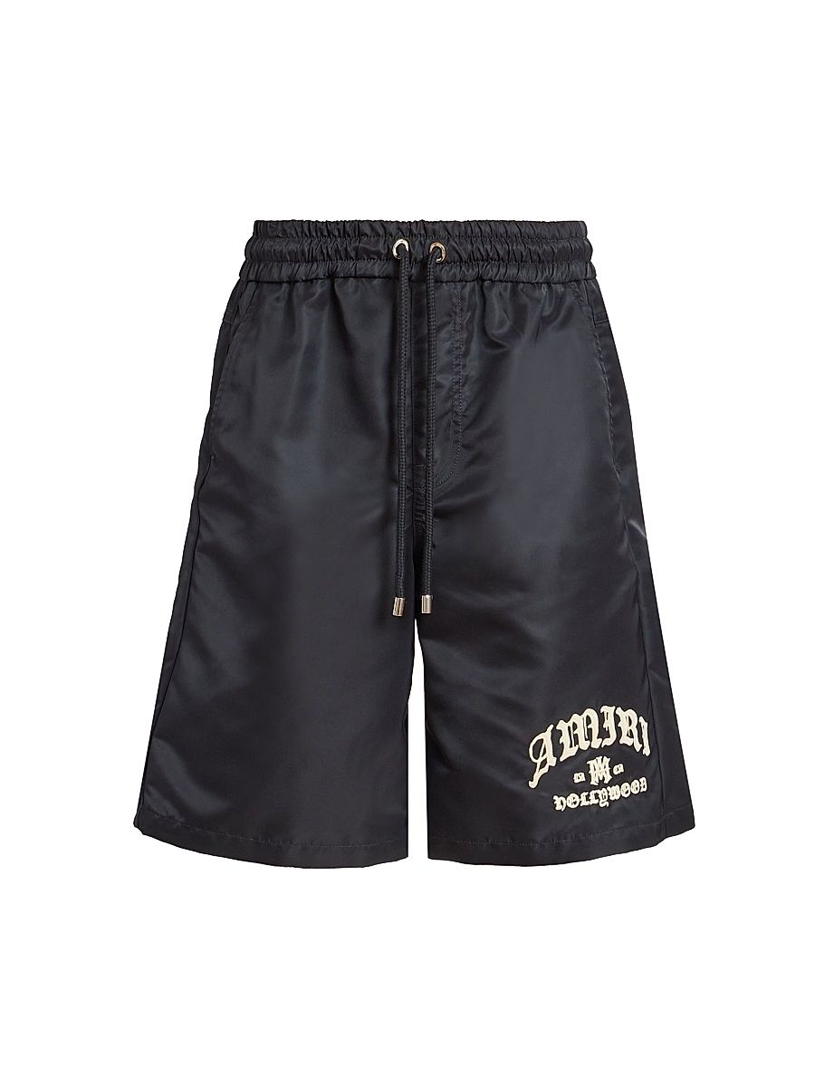 Men's Embroidered Amiri Hollywood Logo Shorts - Black - Size Small