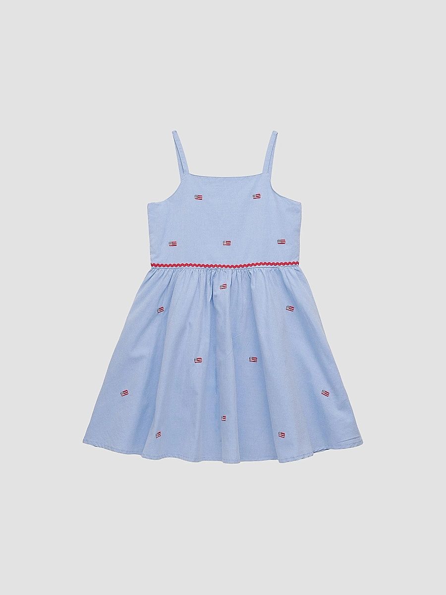 Little Girl's & Girl's Embroidered Cotton Oxford Flag Dress - Blue - Size 10