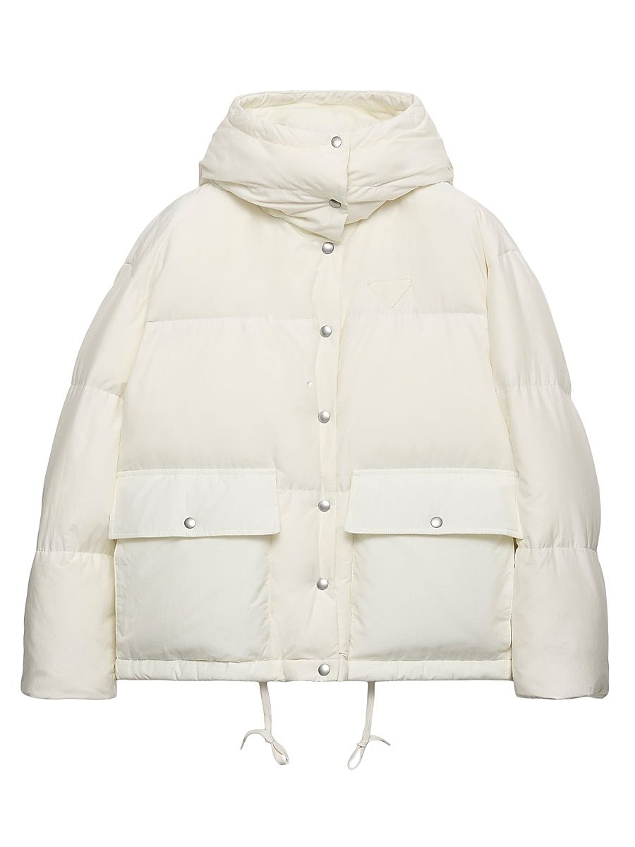Women's Medium-Weight Hooded Soft Fabric Down Jacket - White - Size 2
