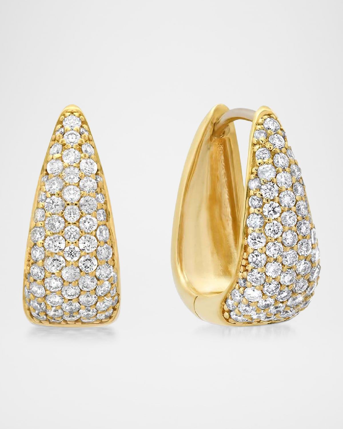 18K Yellow Gold Mini Diamond Elongated Teardrop Huggie Earrings
