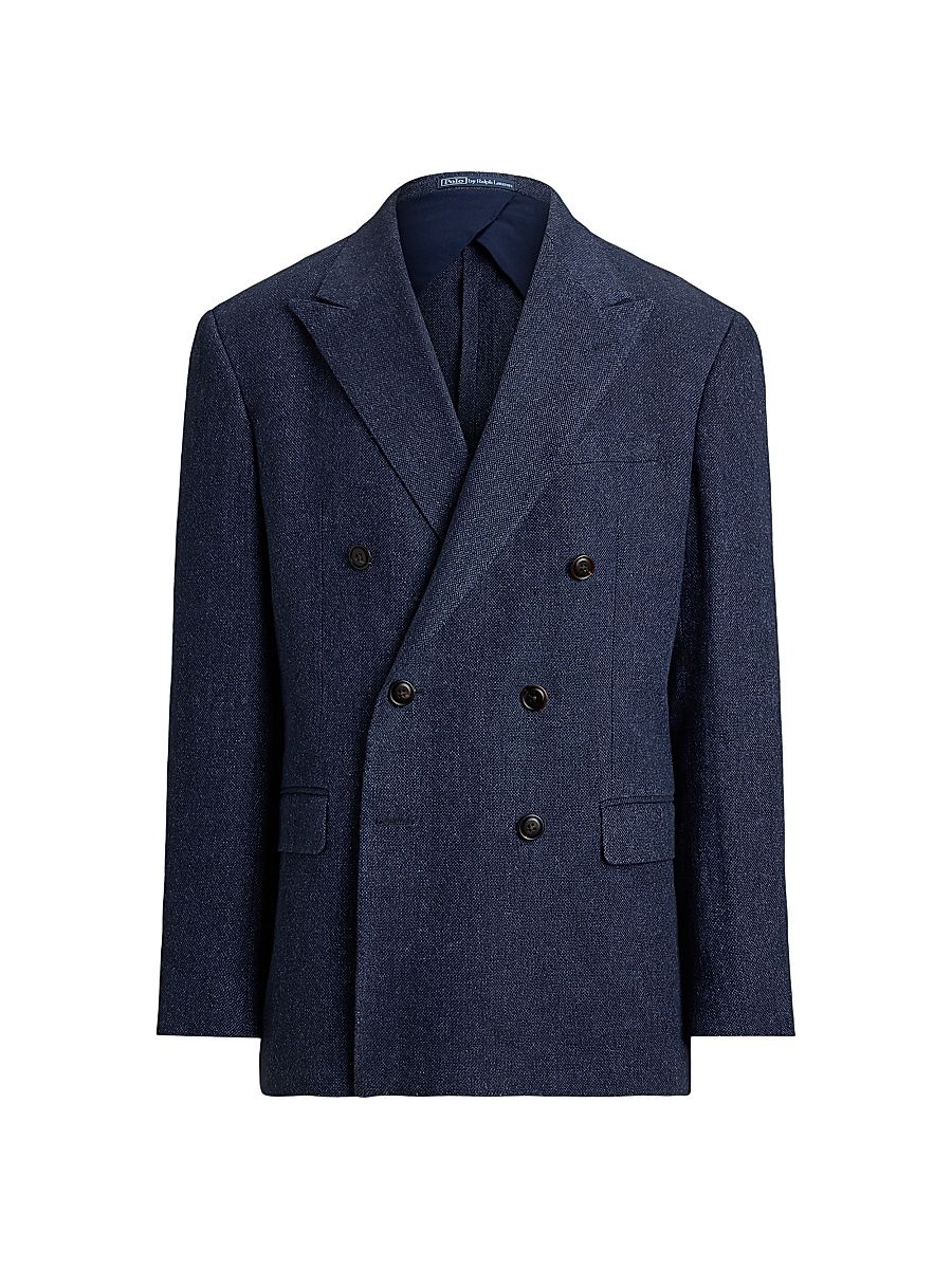 Men's Linen Double-Breasted Blazer - Navy - Size 48