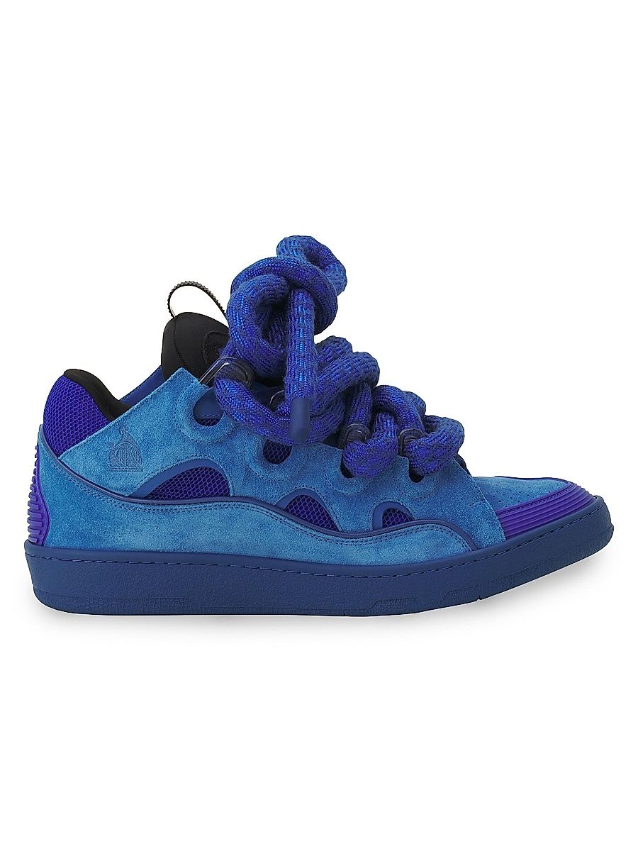 Men's Curb Sneakers in Leather with Snake Laces - Blue Black - Size 6