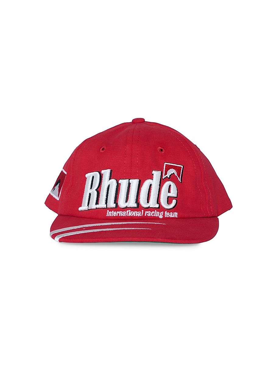 Men's Moonlight Logo-Embroidered Dual Striped Cotton Cap - Red White