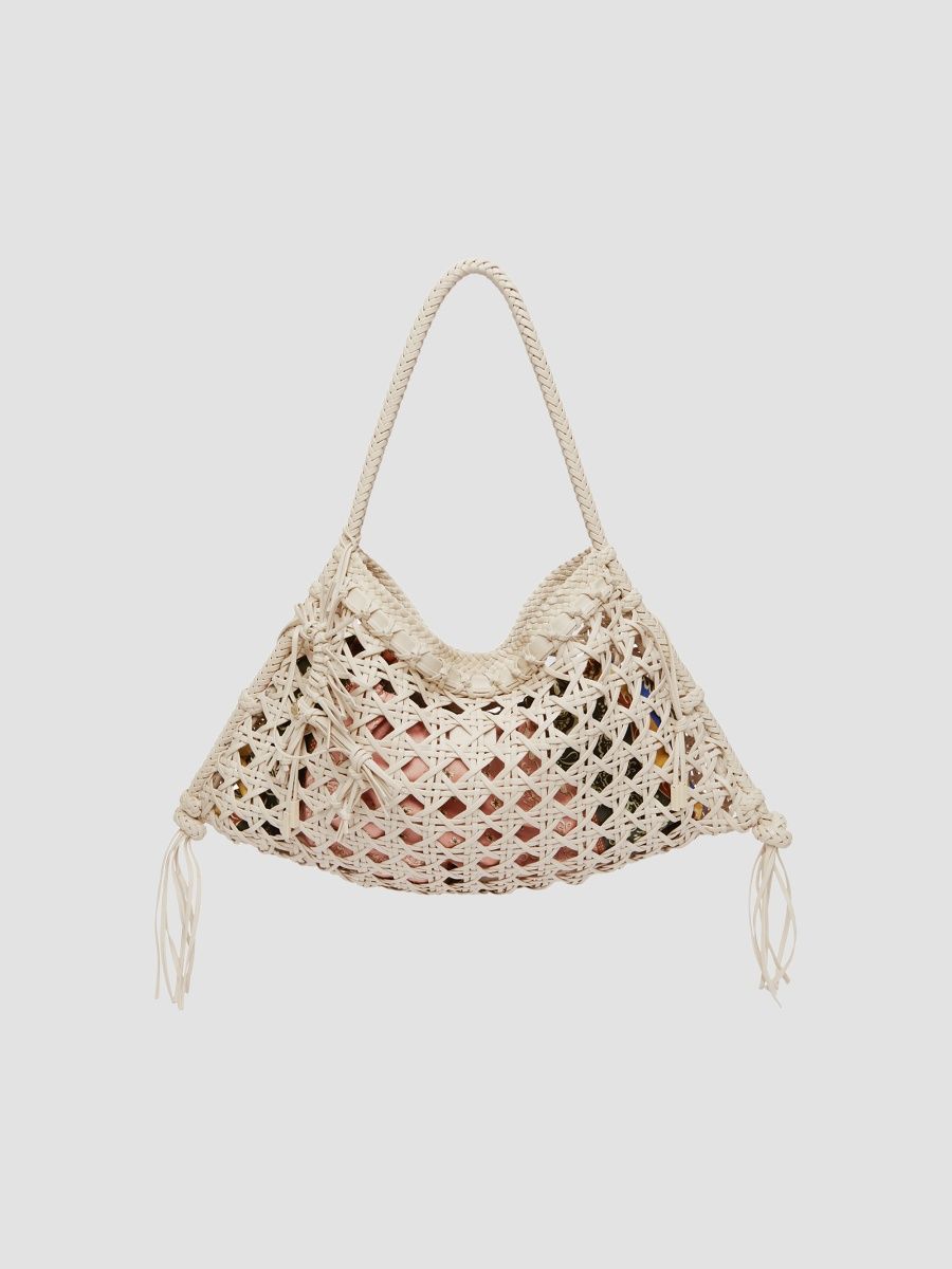 Women's Woven Maxi Leather Tote Bag - Ivory