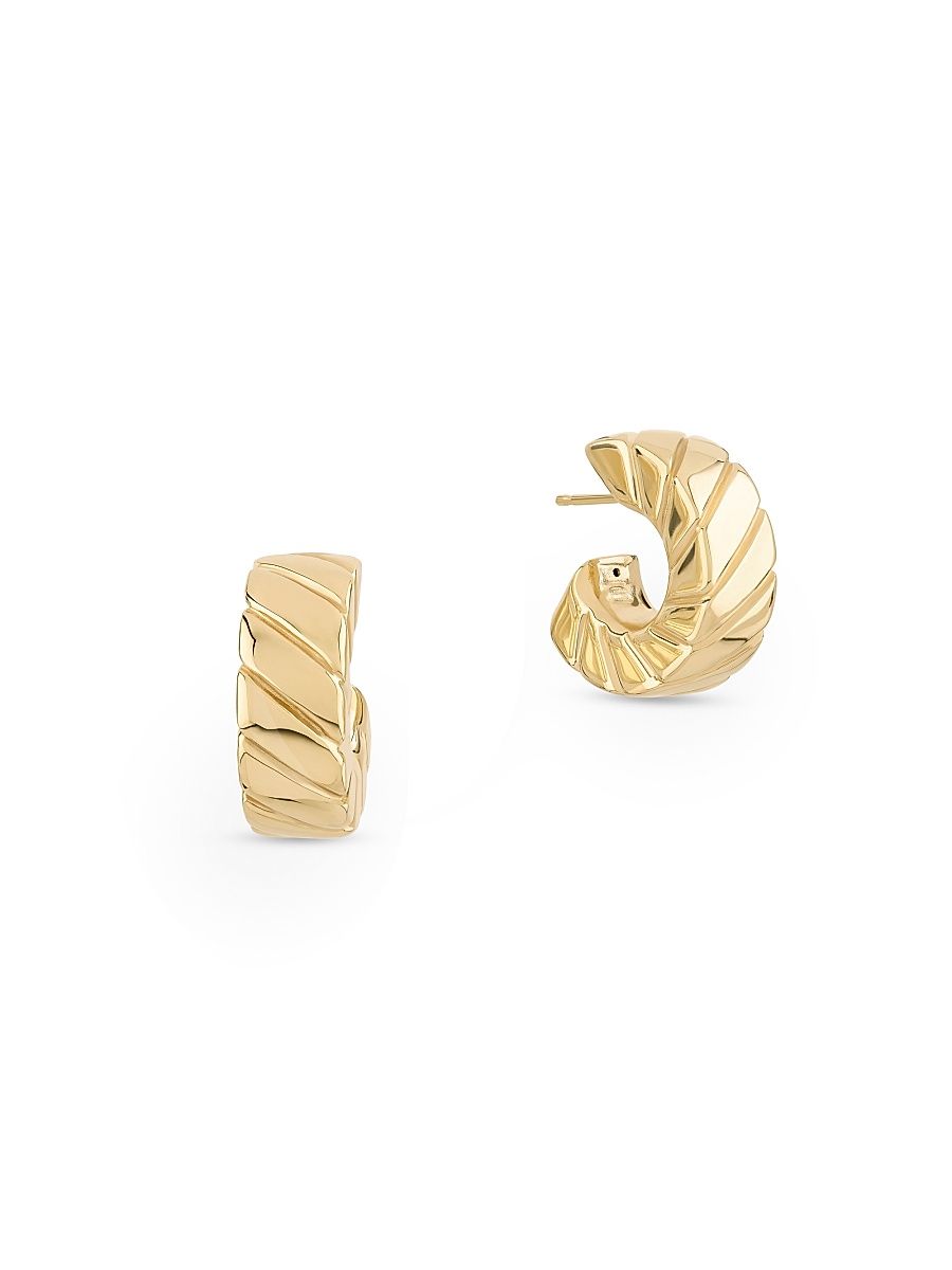 Women's 14K Yellow Gold Grooved Huggie Earrings - Yellow Gold