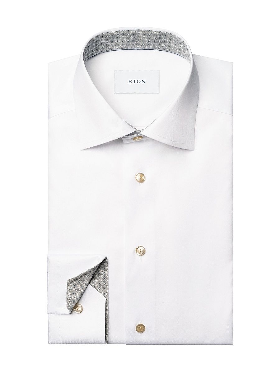 Men's Contemporary-Fit Solid Cotton Twill Shirt - White - Size 15.5