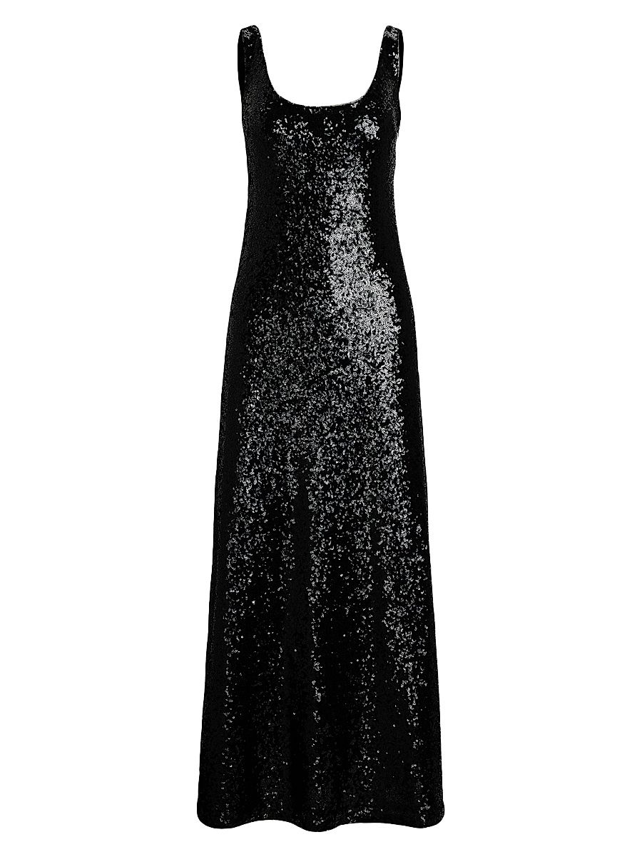 Women's Sequined Scoopneck Maxi-Dress - Polo Black - Size 8