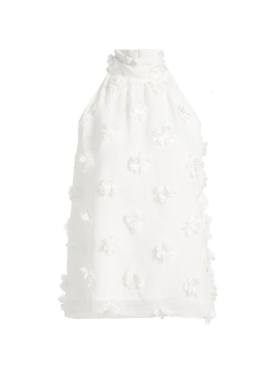 Women's Irina 3D Floral Halter Blouse - White - Size XL