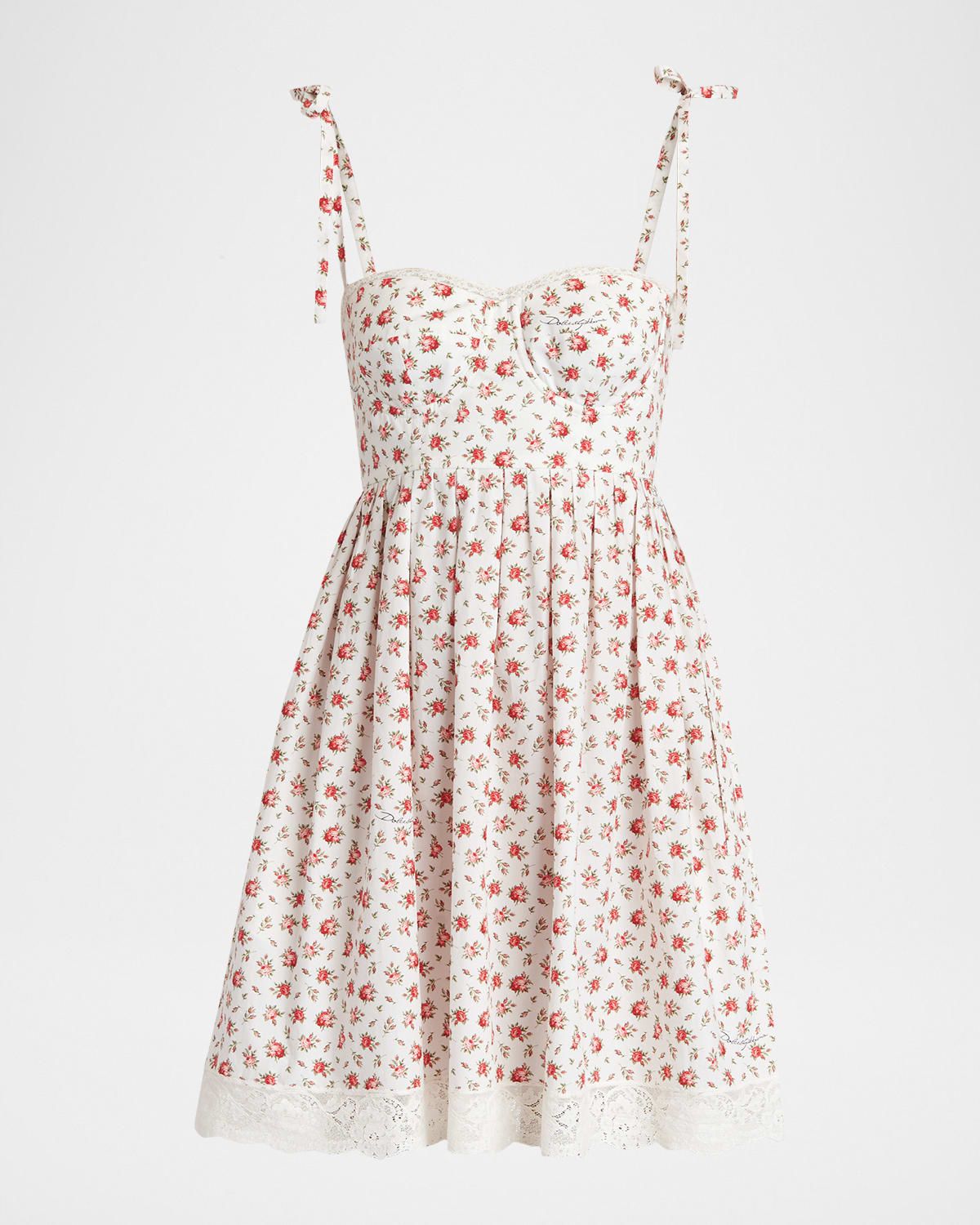 Floral-Print Sleeveless Cotton Mini Bustier Dress