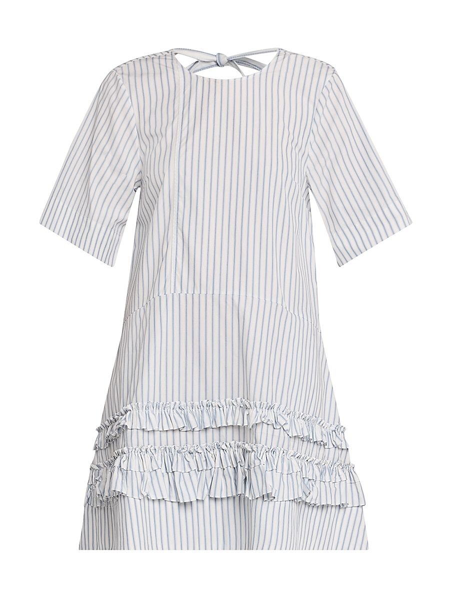 Women's Pinstripe Cotton Ruffle-Trimmed Minidress - Size 6