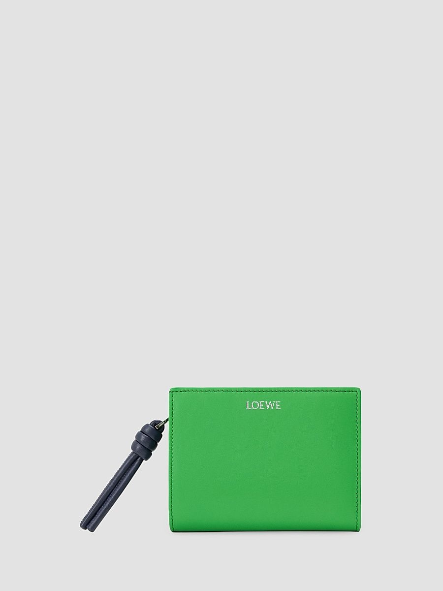 Women's Knot Leather Compact Bifold Wallet - Clover Green Deep Navy