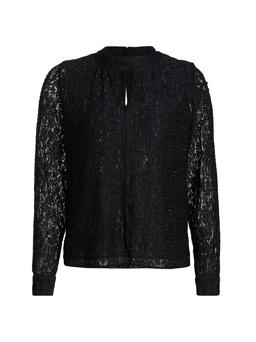 Women's The Andi Embellished Lace Cut-Out Blouse - Noir - Size Medium