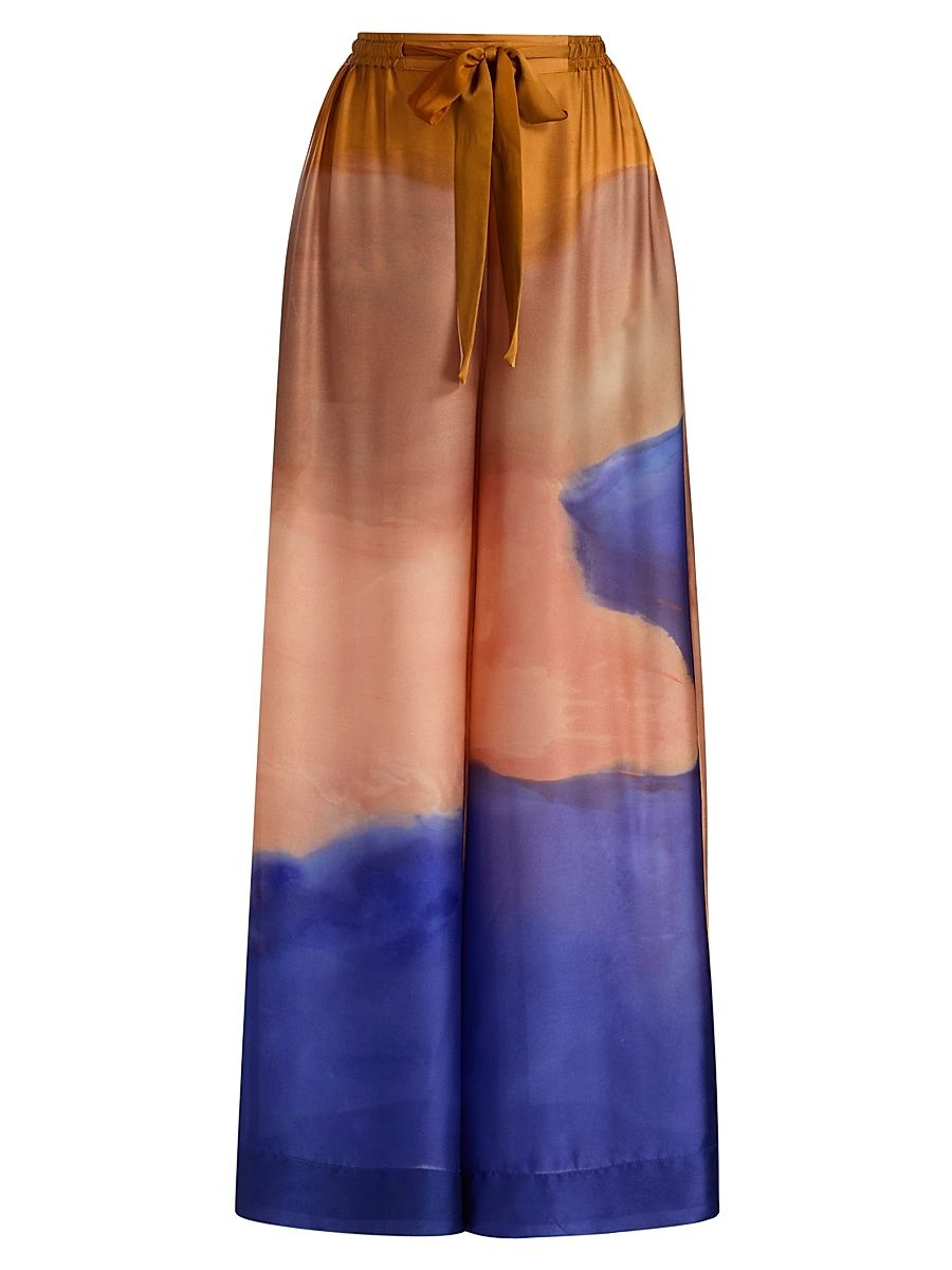 Women's Julien Tie-Dye Silk Wide-Leg Pants - Moontide - Size 14