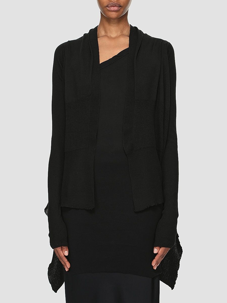 Women's Wool Shawl-Collar Wrap Cardigan - Black - Size XS