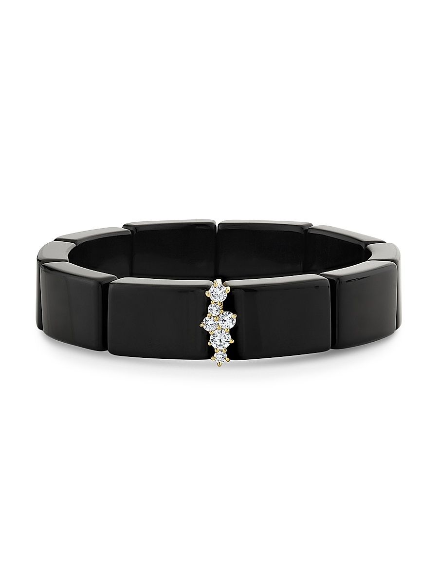 Women's 14K Yellow Gold, Black Onyx & 0.39 TCW Diamond Bracelet - Black - Size 7