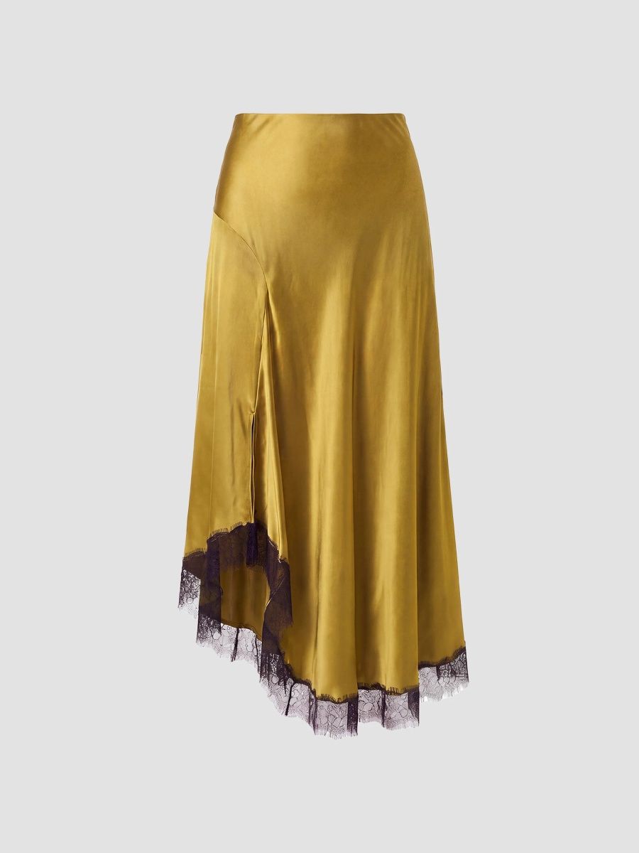 Nicholas the Label Women's London Satin Lace-Trim Asymmetric Skirt - Celadon - Size 0