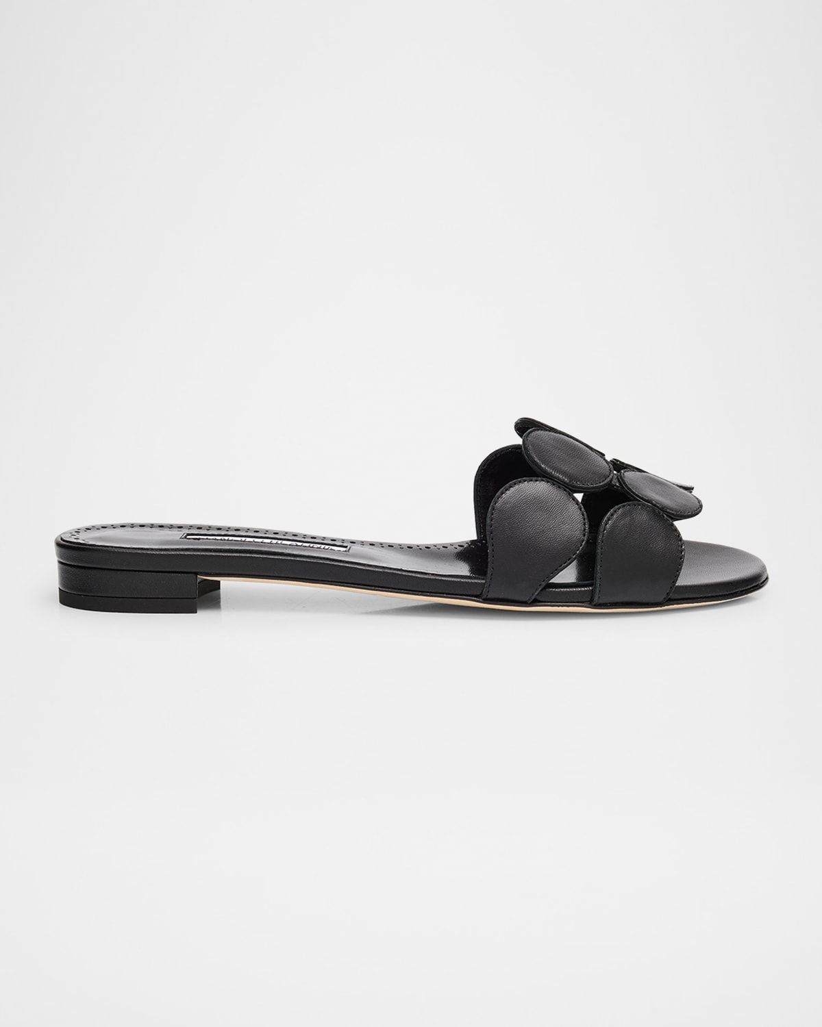 Circle-Cut Leather Flat Slide Sandals