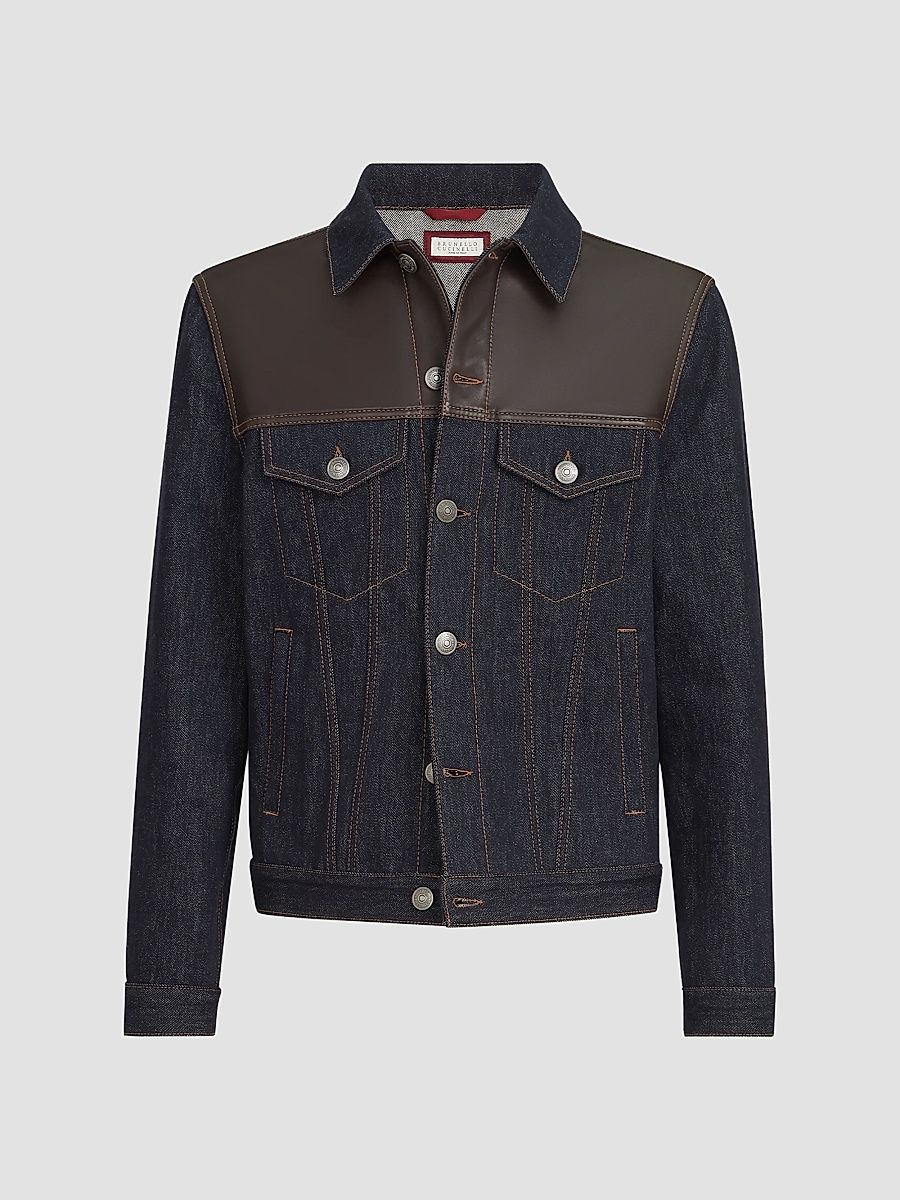 Men's Paneled No-Fade Denim Four-Pocket Jacket - Blue - Size 48