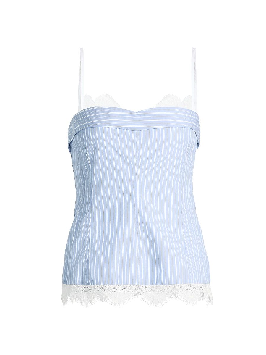 Women's Contrast Lace-Trim Poplin Bustier Top - Oxford Blue Stripe - Size 6