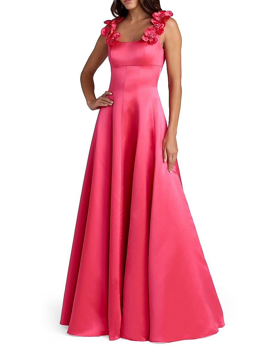 Women's Embellished Satin Square-Neck Gown - Hot Pink - Size 16