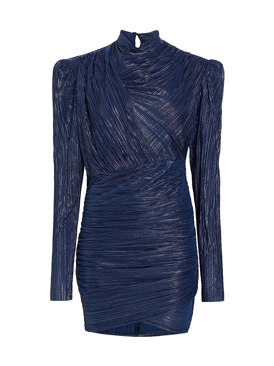 Women's Maya Foil Pleated Knit Minidress - Blue - Size Medium