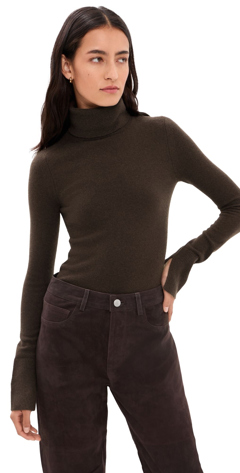 SIMKHAI Fenwick Cashmere Turtleneck Pullover Chocolate S