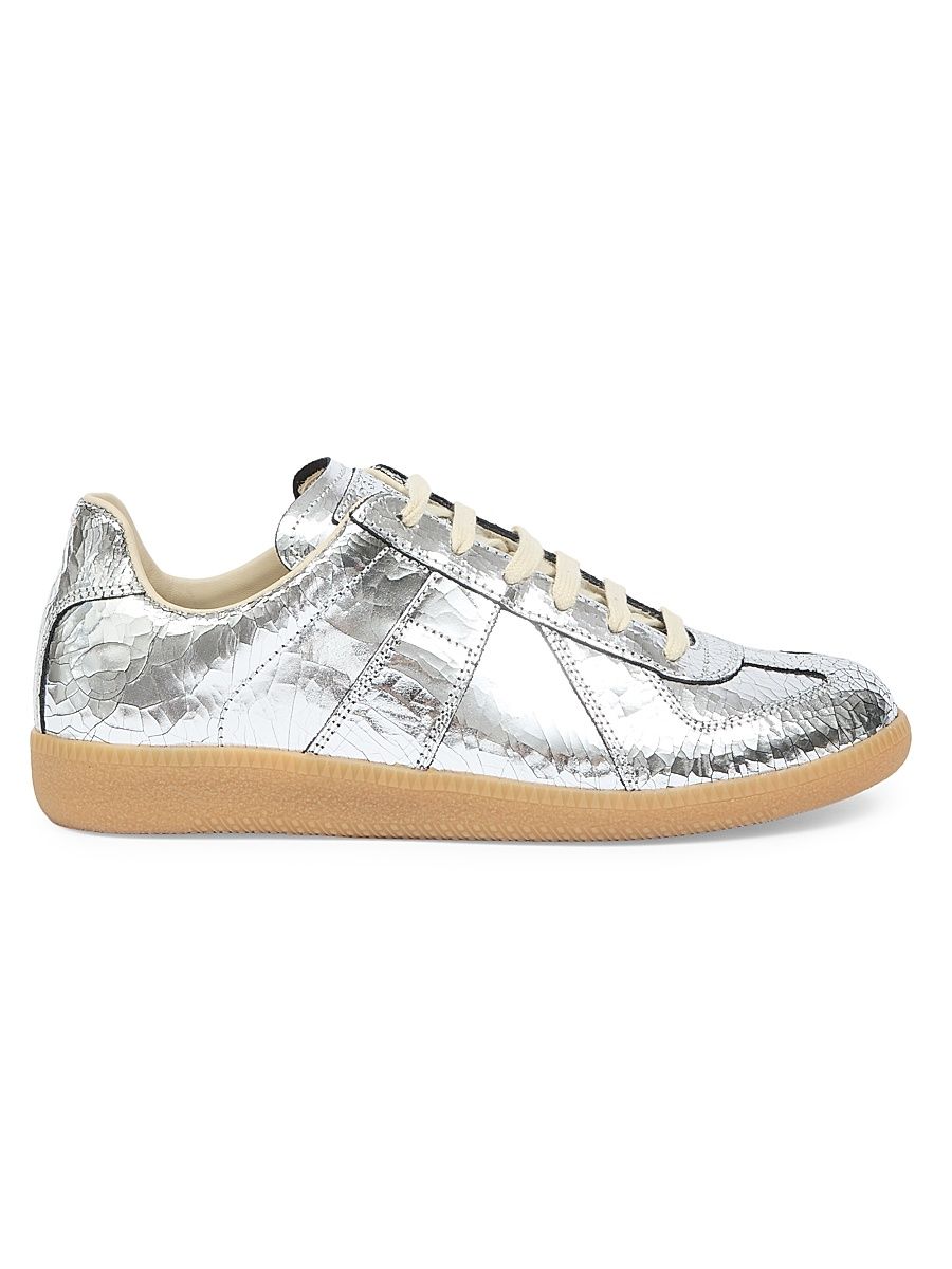 Women's XO Replica Leather Low-Top Sneakers - Silver - Size 11