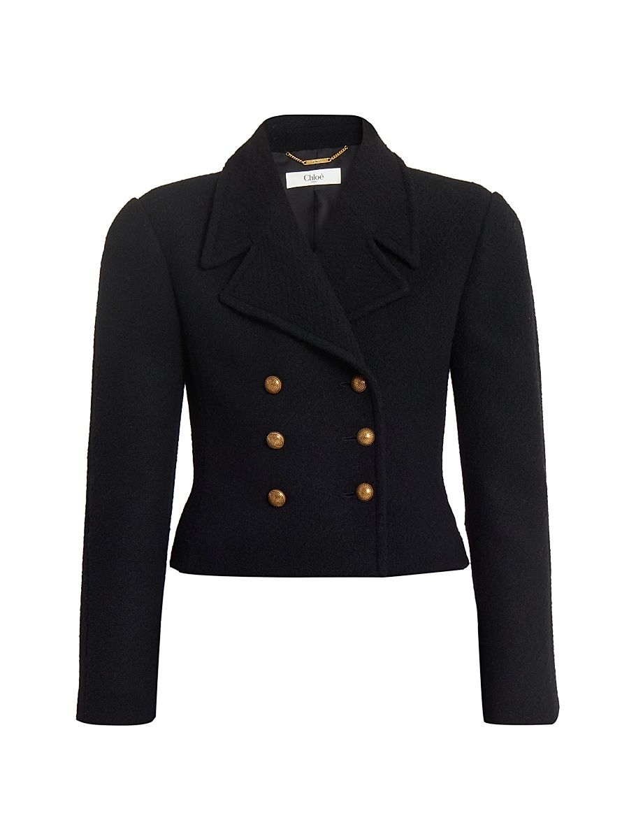 Women's Wool-Blend Double-Breasted Blazer - Black - Size 8