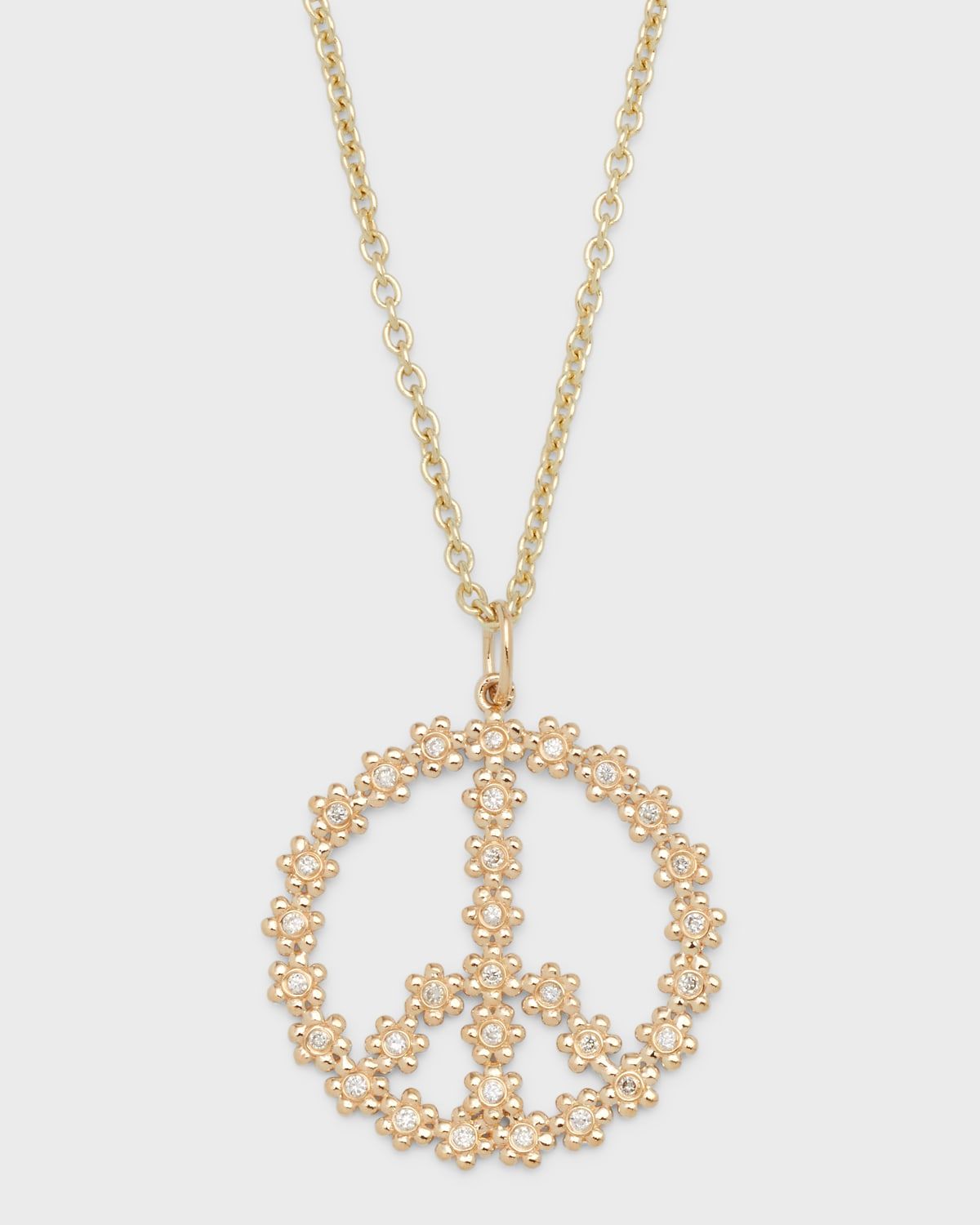 14k Gold Daisy Peace Sign Diamond Pendant Necklace